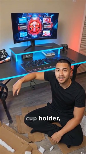 Bestier 42" Gaming Desk | LED Lights | Monitor Stand | Hook | Cup Holder | Blue