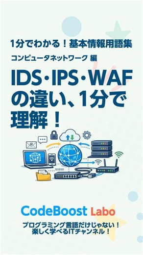 IDS・IPS・WAFの違い、1分で理解！｜1分でわかる！基本情報用語集 コンピュータネットワーク編 #shorts #shortsfeed