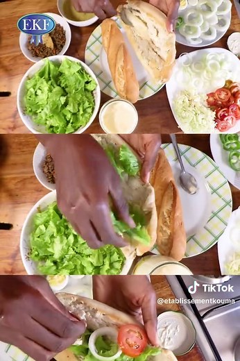 Ni kadi ça venez amona c’est cuit Sandwich à la Viande Hachée Ingrédients -Mayonnaise Chef Aida -Viande hachée -Oignon -Salade -Œufs -Carotte -Poivre -Sel -Cumin -Herbes de Provence -Céleri -Ail -Moutarde -Huile -Tomate -Poivrons -Concombre Préparation 1. Cuisson de la viande : Dans une poêle, faire revenir la viande hachée avec l'oignon émincé, la carotte râpée, le cumin, le sel, le poivre, l'ail haché, le céleri, et les herbes de Provence jusqu'à ce que la viande soit bien cuite. 2. Préparatio