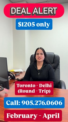 🚨✈️ TORONTO → DELHI - TORONTO! 🇨🇦➡️🇮🇳 Round Trip from just $1,205 (tax included!) February Departure – April Return 📞 Call Now: 905-276-0606 Limited Seats Book Fast Before Prices Take Off! Toureto Travel – GTA’s #1 Choice for India Flights Exclusive deals #TorontoDeals #GTATravel #CheapFlightsCanada #TorontoToDelhi #YYZtoDEL #IndiaFlightDeal #TouretoTravel #BramptonTravellers #MississaugaDeals #TorontoIndians #StudentFlights #FamilyTravel #BudgetFlights #BookNow #DesiTravellers | Toureto T