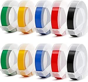 Aken Compatible Label Tape Replacement for Embossing Label Maker, 3D Plastic Labels Colored Embossing Tape for Aken Omega S Embossing Label Maker, 3/8 inch 10pk
