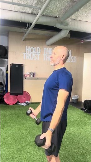 Rotator Cuff Strengthening: Shoulder Scaption. Thumbs up, raise dumbbells up at 35-45 degree angle