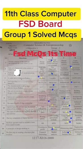 11th Class Computer group 1 FSD board solved Mcqs 2026 | 1st year Computer group 1 paper 2026