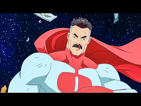 Invincible 1x07 Omni Man vs space Satellite's laser beam