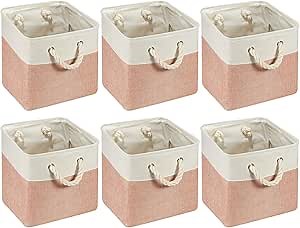 Geiserailie 6 Pcs 11 x 11 Inch Cube Storage Bins Fabric Storage Organizer Bins Foldable Cube Baskets with Sturdy Carry Handles Wicker Baskets for Home (Orange Pink, Color Block)