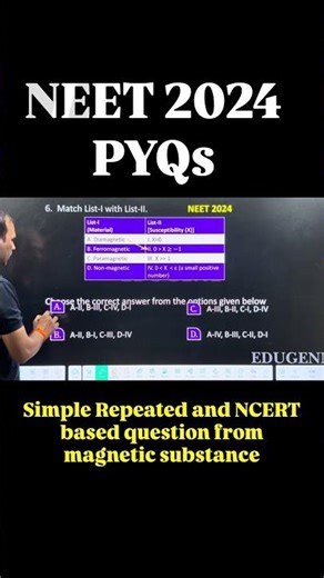 NEET 2024 PYQs | Ncert Theory Magnetic substance properties |