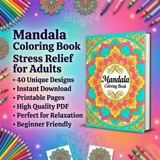 40 Mandala Coloring Pages for Adults: Stress Relief, Mindfulness Art (PDF Download) - Etsy