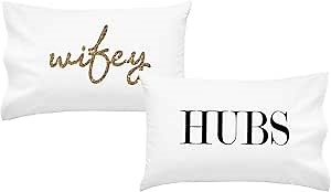 Oh, Susannah Hubs Wifey Couples Pillowcases V2 (Hubs On Right) (2 20x30 Standard/Queen Size Pillow Case White) Wedding