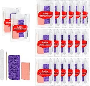 Disposable Pedicure Kit Sets, 4 in 1 Nail Salon Manicure Pedicure Kit Professional, Nail File, Pumice Pad, Mini Buffer, Wood Stick (Pack of 20, Count, 20.0)