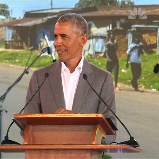 WATCH: Fmr. President Obama puts his basketball skills to the test while visiting a sports training center located in the village where his father grew up in Kenya. nbcnews.to/2JrCA1h | NBC News