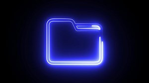 A brilliant neon blue folder icon glows brightly against a dark black backdrop, perfect for digital designs.