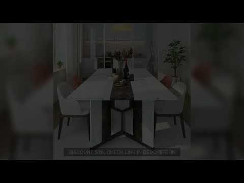 71 Inch Large Rectangular Dining Table with Marble Color Waterproof Tabletop and Adjustable Legs, 6