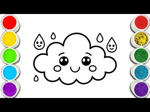 Cute Cloud ☁️ Rain Drops Drawing & Coloring | Easy Drawing for Kids 🌈✨