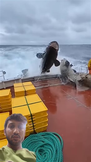 "They're piling in!" Giant Grouper Crash onto Deck in chaos