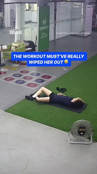 Woman falls asleep mid-workout