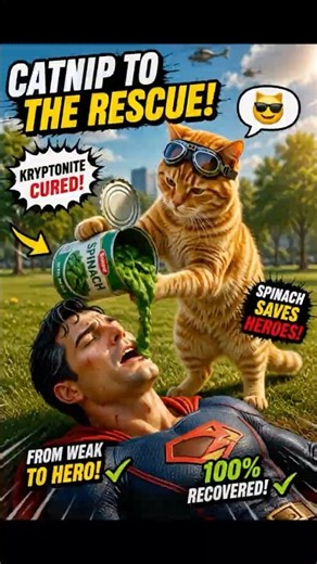 Captain Whiskers Saves a Superhero with SPINACH! 😂🐱🥬 #CaptainWhiskers #Superhero #shorts