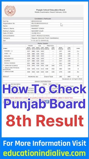 PSEB 8th Class Result 2026 Kaise Dekhe ? How To Check PSEB 8th Result 2026