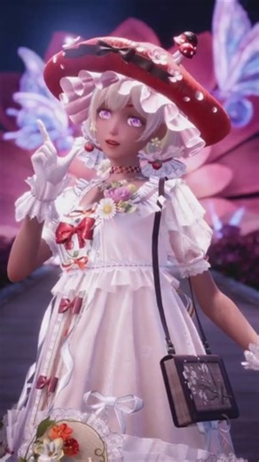 Red Cap Mushroom White Dress Flower Spring Dress #infinitynikki #fashion #cute