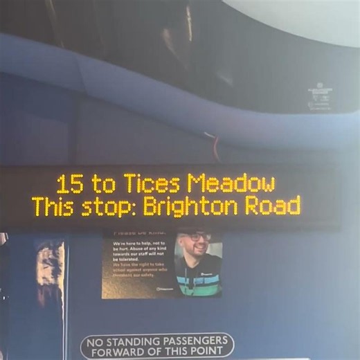 SC South’s Aldershot ibus announcing the 15 service to Tices Meadow onboard 36701 02/06/2026