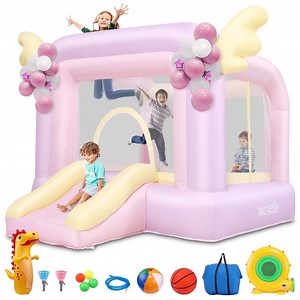 Adnoom Inflatable Bounce House with 370W blower Commercial Kids Bouncy Castle for 2~8 Years, Jump House with Inflatable Slide, Great Birthday Gift for Babies, Toddlers, kids