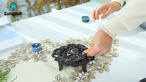 Sungmor Cast Iron Teapot Warmer Dish Cups Heater Pot Trivet - Rustic & Graceful Pattern Design with Tealight Holder - Heavy Duty & Decorative Candle Holder Stands for Heat Food Coffee Milk or Tea