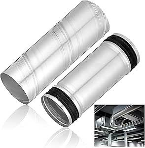 MorningRo Round Spiral Air Duct Long Metal Exhaust Duct Telescopic Ventilation Pipe Straight Rigid Galvanized Steel Dryer Vent Hose Extension for Warm Air Exhaust (4'' Dia, 12'' to 22'' Extendable)