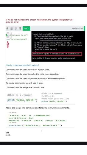 create comments in python. Proper indentation im python. #shorts #viralshorts #python