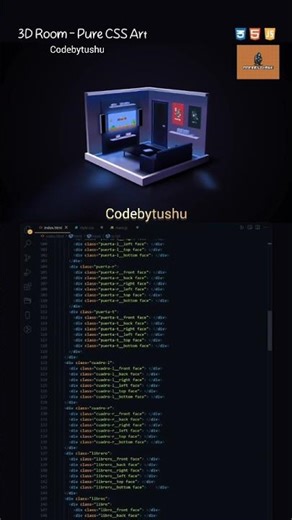 Create the 3D House Room by Html, Full Css, with Js #codebytushu #html #css #js
