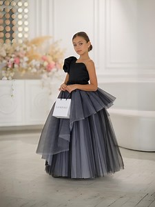 Black and White Junior Bridesmaid Dress, Puff Sleeve Flower Girl Dress, One Shoulder Kids Pageant Dress, Girls Black White Ceremony Dress - Etsy