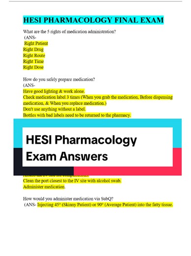 HESI Pharmacology Exam Answers