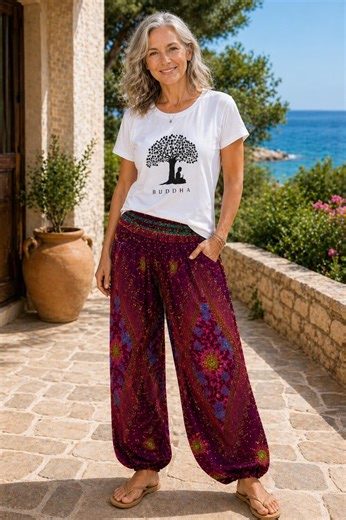 Maroon Moonshine Thai Rayon Harem Pants: Boho Elephant Print Yoga Trousers - Etsy