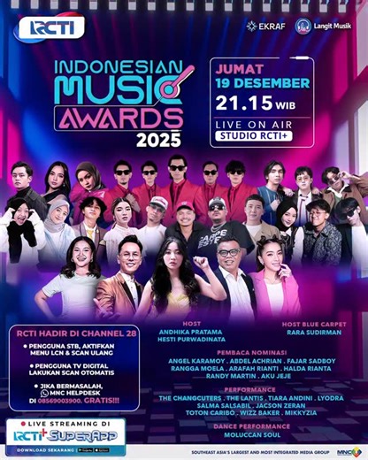 Official RCTI on Instagram: "Musik nyala, vibes naik, panggung siap pecah 🔥 Siap-siap ngerasain musik, tawa, dan cerita yang nggak bisa di-skip. 📅 Jumat, 19 Desember ⏰ 21.15 WIB LIVE eksklusif di RCTI Jangan sampai terlewatkan 😎 #IMA2025 #IndonesianMusicAwards2025 #MusikIndonesiaJuara"