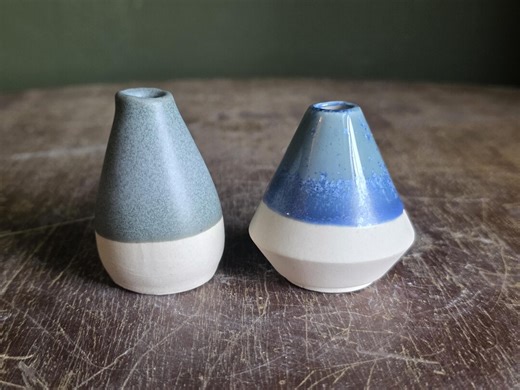 Mini Bud Vases Set Handmade Stoneware Blue Ceramic Floral Decor - Etsy