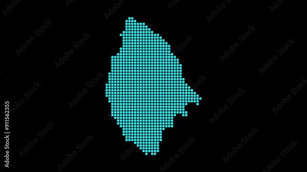 La Digue digital map. Map of La Digue in dotted style. Shape of the island filled with rectangles. Powerful video.