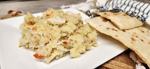 Aloo Choka with Roast Saltfish 6 pcs salt fish 1 1/2 lbs potato 1 tbsp oil 1/4 cup diced onion 2 pimentos diced 1/2 scotch bonnet pepper ... 2 tsp Avocado oil | Trini cooking with Natasha