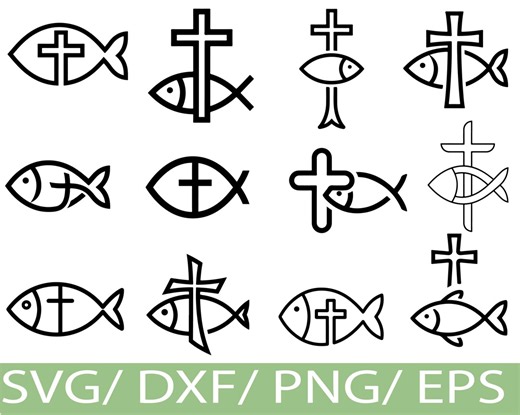 Christian Fish Cross SVG Silhouette Bundle – Faith Ichthys Symbols for Church Crafts - Etsy