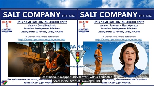 Vacancies Salt Company, Boilermaker, Diesel Mechanic, Foreman Plant Operator, Closing Date: 19 Jan 2025. Click the following link for details and to apply: https://www.jobportunities.net/employer_info.aspx?SupplierId=MTYxNDY=&prth_act=info Click the following link to SUBSCRIBE to our youtube channel: https://www.youtube.com/channel/UCdIwJJPZf_U_5AkkGZtv9TQ #electronicrecruitment #erecruitment #onlinerecruitment #vacancy #vacancies #jobportunities #taranawa #Namibia #jobopportunity #jobs #job #re