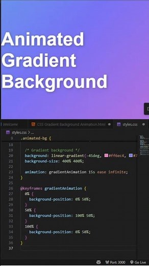 Animated Gradient Background with Pure CSS ✨#CSSAnimation #WebDevelopment #Coding