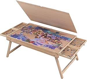 LAVIEVERT Jigsaw Puzzle Table with 4 Drawers & Cover, Wooden Puzzle Board for Adults & Kids, Portable Puzzle Plateau with Folding Legs & Non-Slip Tabletop for Games Up to 1000 Pieces