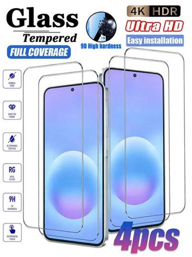 4pcs High-Definition Tempered Glass Screen Protector, High-Quality Durable Tempered Glass Phone Screen Film With Excellent Hardness, Scratch Resistance And Wear Resistance, Effectively Protecting The Screen In Daily Unlocking, Desktop Placement, And Pocket Storage. From The Cozy Corner Of Home To The Busy Office, And To The Dusty Outdoor Journey, It Can Meet The Dual Needs Of Screen Viewing And Protection In Different Environments With Balanced Performance. Compatible With Samsung A57/A37/A27/S2