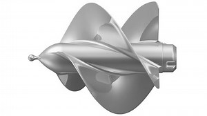 The marine propeller (screw propeller) in action. A propeller is a mechanical device that converts rotational motion into thrust. Side view. Footage video