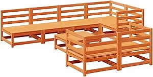 vidaXL Patio Sofa Set - 8 Piece Outdoor Lounge Furniture, Solid Pine Wood, Wax Brown - Garden, Deck, Terrace Seating