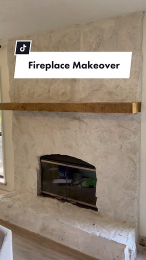 Fireplace makeover using limewash and overgrouting with mortar. 😍#diy #diyproject
