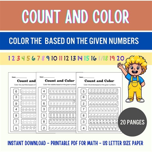 Count and Color Worksheets | Color by Number for Kids | Printable Math Coloring Pages | Digital Download - Etsy Canada