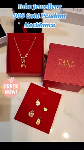 Taka Jewellery 999 Gold pendant necklance with silver chain, comes with 37 designs. Promo 50% off & above. Get yours now~ #tiktoksg #takajewellery #999gold #999goldpendant #createtowin