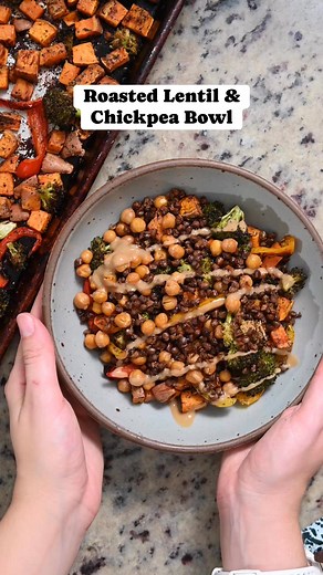 19K views · 197 reactions | Lentils become surprisingly crispy when roasted in the oven! I like to pair them with chickpeas for a variety of textures and to make a protein-packed meal. Add a bunch of maple tahini dressing on top for a super delicious and nutritious dinner! | Cozy Peach Kitchen - Cassidy Reeser, RDN | Facebook
