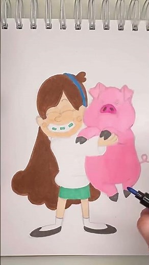 How to draw Mabel and Waddles from Gravity falls step by step. Drawing tutorial.🐷👩🏽