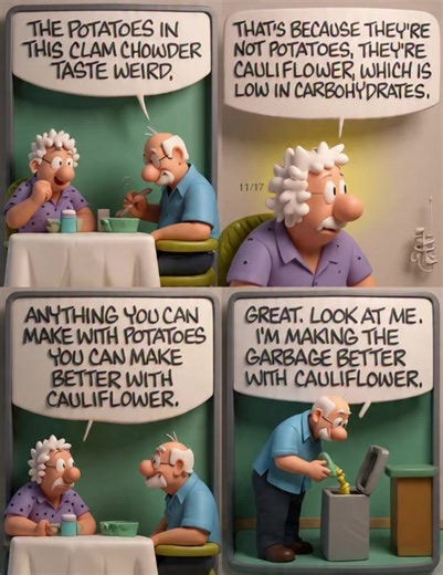 "Cauliflower's got nothing on good ol' potatoes... or our trash can's new topping!" 😂 #fblifestyle #comiclife #Picklecomichub #PickleMyLife #OpalAndEarl #comicworld | Pickles Comic Hub