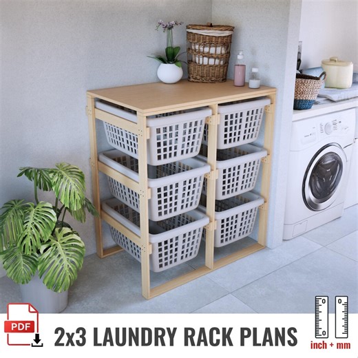 DIY Laundry Basket Rack Plans, 6 Basket Holder, 3 Level Sorting Station Shelf, Digital PDF - Etsy