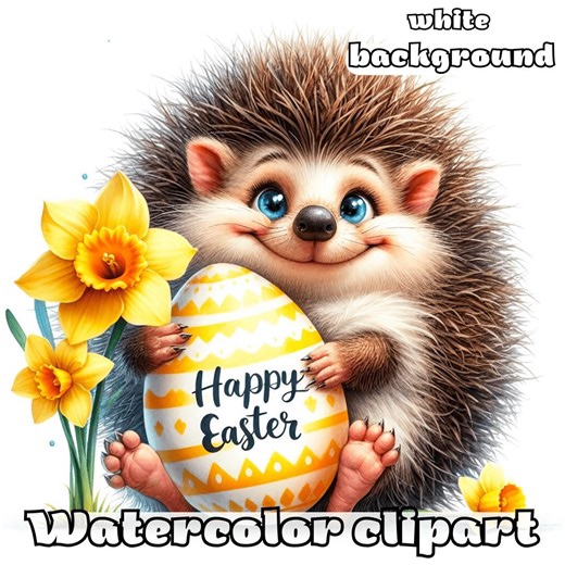 Easter Hedgehog Clipart Watercolor Set, Cute Spring Hedgehogs With Eggs and Happy Easter Signs, Easter Animals JPG - Etsy